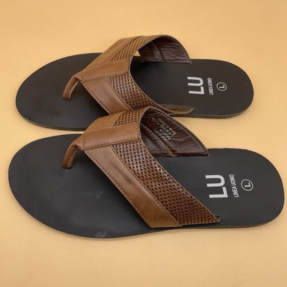 Linea Uomo Danton Leather Flip-Flops / Sandals Men's Size Large Brown Black - Picture 12 of 16